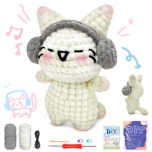 Set de 3 kits de material de ganchillo con diseños de gato y pingüino, kit de animal de peluche tejido a ganchillo lindo, regalo de cumpleaños, kit de animal de ganchillo para principiantes que incluye tutoriales en video, hilo, marcadores de costuras e instrucciones (accesorios en color aleatorio)