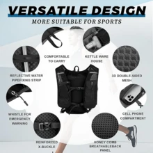 Ultralight Night Reflective Running Bag Cycling Backpack - (Without Water Bottle) Breathable, Lightweight Hiking Backpack With Water Bottle Storage Space, Black Polyester, Suitable For Outdoor Sports And Festivals, Cycling Backpack - Black - View 10