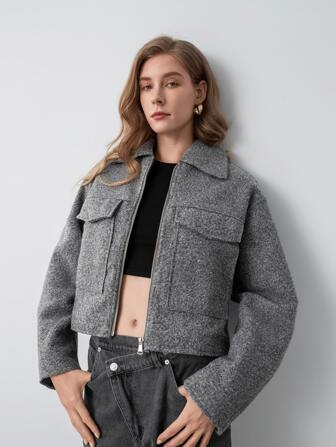 HZXVIC Women's Autumn New Solid Color Zipper Casual Large Pocket Commuter Jacket