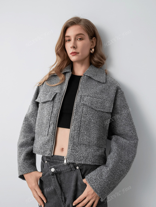 HZXVIC Women's Autumn New Solid Color Zipper Casual Large Pocket Commuter Jacket