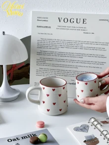 <Một tách trà ấm áp, một chút yêu thương>, 1 cốc gốm hình trái tim 200ml/420ml, cốc cà phê họa tiết tròn, thiết kế tối giản và thanh lịch, thích hợp để pha cà phê latte, sữa, sữa chua ăn sáng, trà chiều, quà tặng cho các cặp đôi, quà tặng ngày lễ tình nhân, quà tặng cho ngày tựu trường, quà tặng cho ngày tựu trường - Nhiều màu - Xem 6