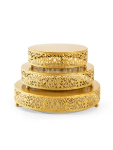 3 Pack Cake Stands, Metal Cake Stands, Dessert Display Cupcake Stands, Cupcake Pastry Candy Display Plate For Wedding, Event, Birthday Party - Golden - View 2