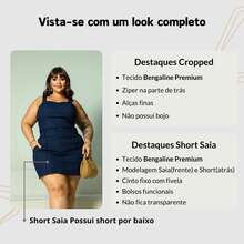 WOMEN'S PLUS SIZE SET, SHORTS, SKIRT AND CROPPED BENGALINE NECKLINE, HIGH ELASTICITY - 藏蓝色 - 查看 4