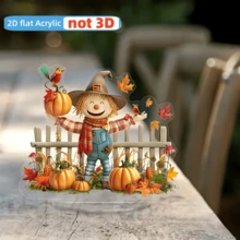 2D Flat, 2D Flat Acrylic Scarecrow And Pumpkin Desktop Decoration - Autumn Harvest Halloween Decoration With Red Checkered Scarf, Blue Strap Pants, And Colorful Pumpkin, Battery Free Autumn Home And Office Decoration, Inspired Holiday Gift Ideas, Halloween Home Decoration, Festive Desktop Ornaments, Carefully Crafted Autumn Scene, 2D Flat