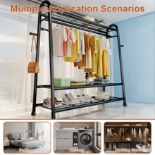 Lislark Heavy Duty Clothes Rail, 120cm Black/White Metal Rack With Double Hanging Clothing Rail, Shoe Rack, Storage Shelves, Wardrobe Clothes Rails For Bedroom Office Shop ﻿ - Black - View 5