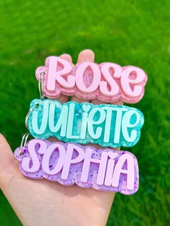 1 Llavero de acrílico personalizado con brillo - Diseño personalizado con nombre y letra, colgante redondo con adornos de brillo, adecuado para mochilas, loncheras, accesorios - Regalo de cumpleaños único, llavero decorativo de moda
