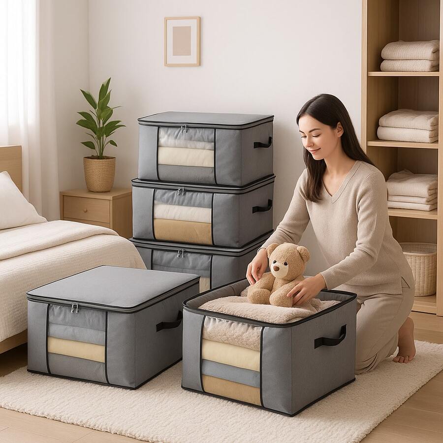 KONTUZ 5 Large Foldable Clothing Blanket Storage Organizer Boxes Kit - Xám - Xem 1