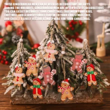 4 Stück Weihnachts-Lebkuchenmann Ornamente, Holz Lebkuchen Figuren Ornamente, Weihnachts Holz Hängende Dekorationen Anhänger für Weihnachts Heim Party Gunst Zubehör Weihnachten Weihnachtsdekoration Weihnachtspyjamas Weihnachtsgeschenke Weihnachtsdekoration