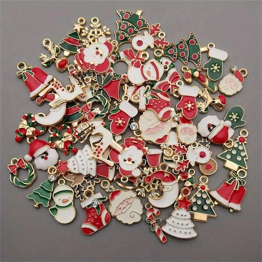 60pcs Of Golden Enamel Christmas Pendants For Mini Christmas Tree Decorations, Small Christmas Decorations, Resin Miniature Crafts Christmas Decorations(10/30/60pcs)