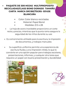 500 Hojas Papel Bond Blancas class bond - Blanco - Ver 3