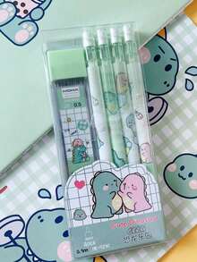 Peach Boxed Automatic Pencil Leads, Assorted Old & New Packaging. Cute Cartoon Dinosaur Design, Fashionable, With 0.5mm Pencil Leads For School Students. Back To School - Green - View 17