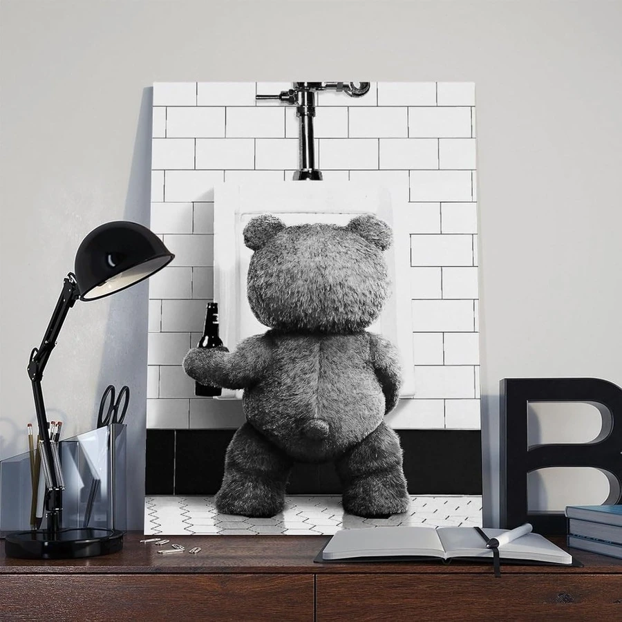 1 幅创意浴室墙壁艺术趣味浴缸动物装饰画，北欧黑白相间的带框壁挂，无框架 - 黑與白 - 查看 1