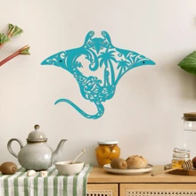 Arte de pared de metal de 2D raya torpedo, artesanía de metal en degradado, escena de criaturas marinas, raya manta, surf, tabla de surf, pez, concha, decoración del hogar del regalo de la isla de ola, perfecto para la decoración de la habitación