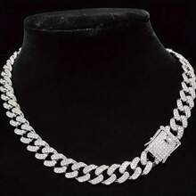 1Pc Exaggeration Hip Hop Alloy Cuban Chain Necklace Artificial Crystal Women Men Jewelry Birthday Present - Silver - View 10