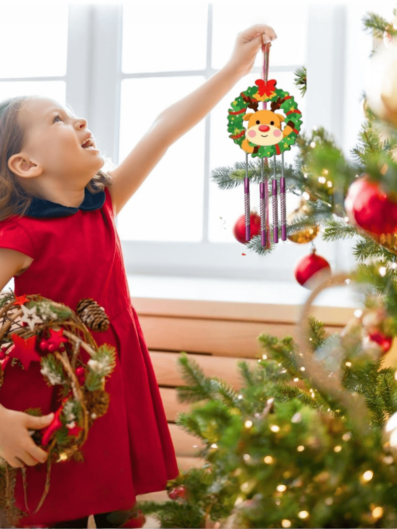 木制圣诞可爱风铃装饰、DIY 风铃装饰、创意彩色涂鸦风铃 DIY 工艺品、圣诞节派对装饰 - 彩色 - 查看 8