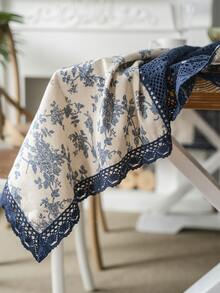 1 pièce Nappe rectangulaire avec imprimé rose bleu et bordure en dentelle, couverture de table avec découpes, convient pour table de café, meuble TV, pour toutes les saisons - Multicolore - Voir 6