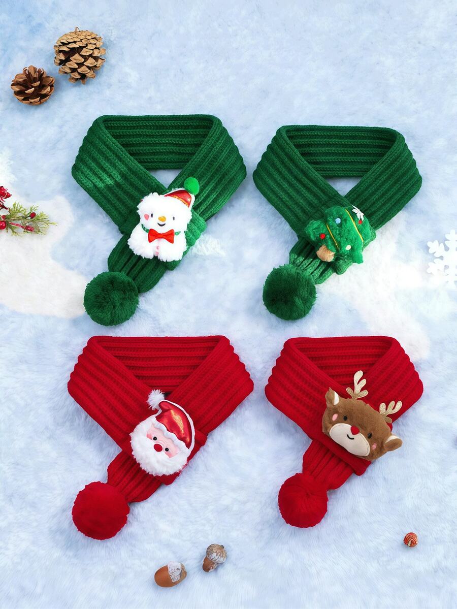 Christmas Pet Scarf - Dog And Cat Holiday Scarf, Santa Claus And Snowman Pattern, Hand-Wash Polyester Material, A Gift For Your Beloved Pet On This Festive Occasion Suitable For Small And Medium-Sized Dogs And Cats With A Neck Circumference Up To 13.78 Inches - Multicolor - View 1