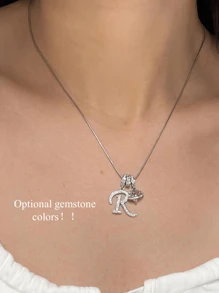 1pc Minimalist Cubic Zirconia Heart Gemstone Initial Letter DIY Necklace, Customized Simple Letter Name Necklace, Stainless Steel Personalized Initial Pendant Necklace, Ideal Gift For Girlfriend, Mom, Family, Friend, Daughter, Anniversary, Valentine's Day, Mother's Day, Birthday, Graduation, Daily Wear, Wedding, Party
