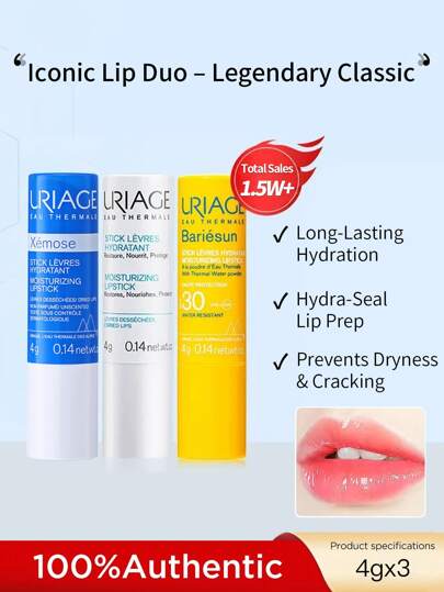 Uriage 3 piezas de Bálsamo Labial Uriage, 4g cada uno, hidratante, nutritivo, protector solar, suavizante, base de maquillaje