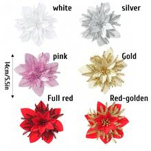 2/10/20 件闪亮圣诞一品红人造花、人造圣诞花束、婚礼圣诞树、新年装饰品 - 含羞草 - 查看 4