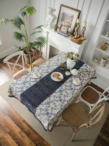1 pièce Nappe rectangulaire avec imprimé rose bleu et bordure en dentelle, couverture de table avec découpes, convient pour table de café, meuble TV, pour toutes les saisons - Multicolore - Voir 8