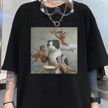 Renaissance Painting Cat Aesthetich Unisex T-Shirt - Black - View 1