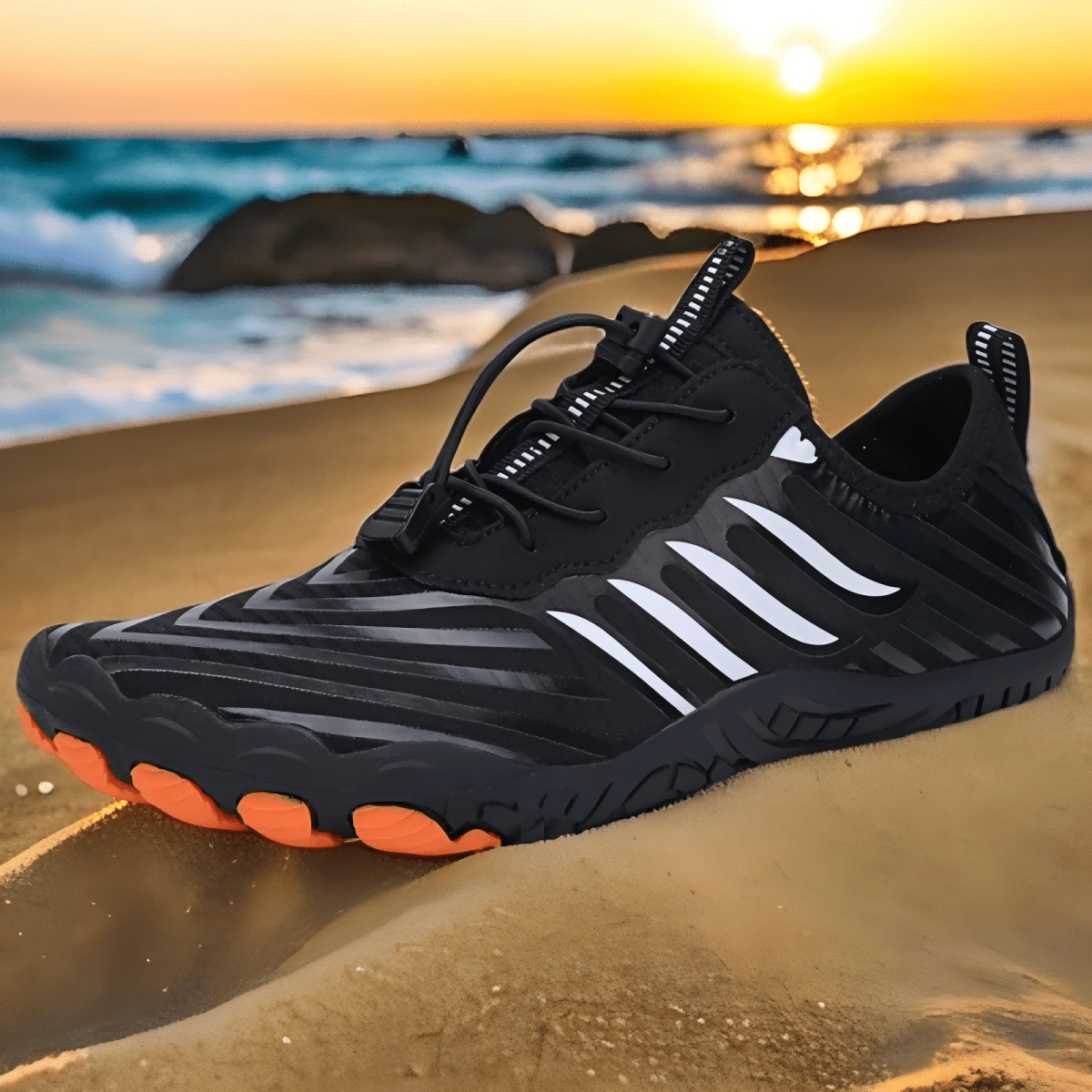 男女沙滩袜，轻便浮潜潜水游泳鞋，防滑软底赤脚皮鞋，适合水上运动 - 黑色 - 查看 1