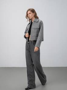HZXVIC Women's Autumn New Solid Color Zipper Casual Large Pocket Commuter Jacket - Grey - View 8
