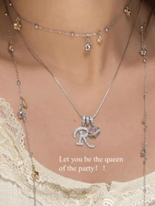 1pc Minimalist Cubic Zirconia Heart Gemstone Initial Letter DIY Necklace, Customized Simple Letter Name Necklace, Stainless Steel Personalized Initial Pendant Necklace, Ideal Gift For Girlfriend, Mom, Family, Friend, Daughter, Anniversary, Valentine's Day, Mother's Day, Birthday, Graduation, Daily Wear, Wedding, Party