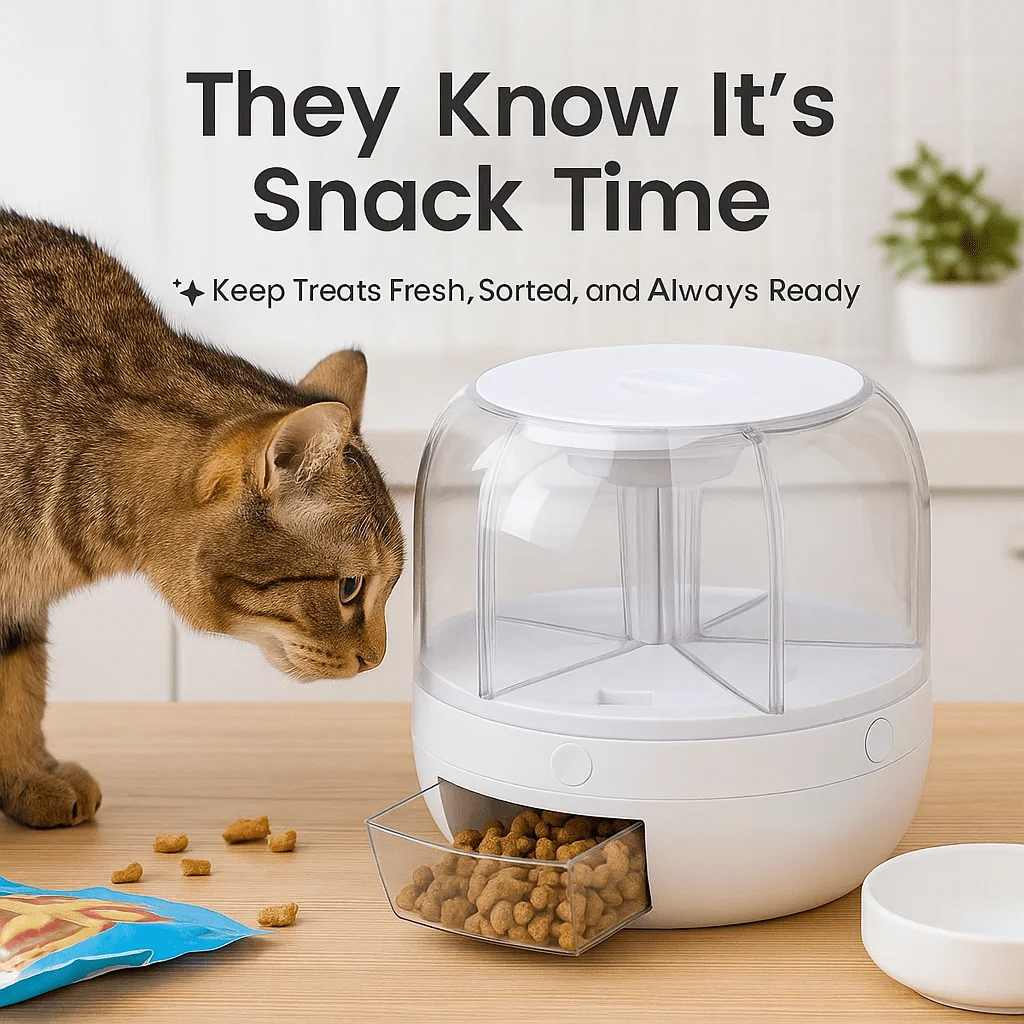 Pet Food Storage Container With Moisture-Proof Lid And 6 Grids – Smart Dispenser Box For Cat & Dog Treats, Multi-Purpose Organizer - White - View 1