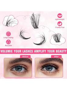 280pcs D Curl DIY Lash Extension Mix Styles Lash Clusters Individual With Bond&Seal Remover Tweezers Lash Brush For Self Application Makeup