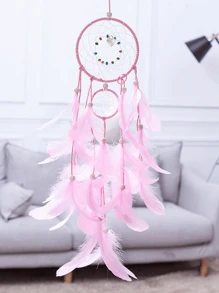 1pc Cute Heart Dream Catcher Wind Chime Decor, Bedroom Hanging Ornament, Romantic Mori Style, Artificial Feathers Room Decors Garden Decor Wedding Decor Home Decors