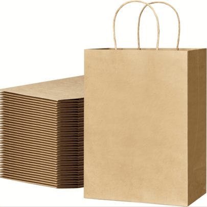 50 sacs-cadeaux en papier de 10,6 x 4,5 x 8,5 pouces, sacs d'emballage de cadeaux de Noël avec poignées, sacs en papier kraft brun, convenant aux petites entreprises, sacs en papier de grande résistance en vrac, convenant aux cadeaux d'anniversaire, aux achats et à la au détail.