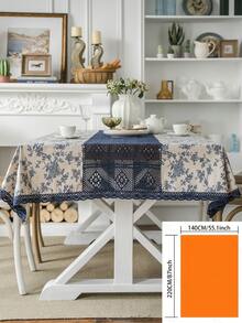 1 pièce Nappe rectangulaire avec imprimé rose bleu et bordure en dentelle, couverture de table avec découpes, convient pour table de café, meuble TV, pour toutes les saisons - Multicolore - Voir 12