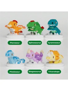 多款可爱多彩微粒恐龙积木玩具套装，包括腕龙、霸王龙、三角龙，益智拼装玩具，兼容乐高，锻炼儿童专注力，非常适合桌面展示、收藏，儿童生日/学校礼物 - 彩色 - 查看 7