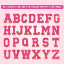 Self-Adhesive Patches In The Shape Of 26 Letters; DIY Patterns; Suitable For Water Cups, Jeans, Jackets, Backpacks(The Heart Shape Is The Ironing Style) - Rose Red - View 2