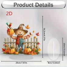 2D Flat, 2D Flat Acrylic Scarecrow And Pumpkin Desktop Decoration - Autumn Harvest Halloween Decoration With Red Checkered Scarf, Blue Strap Pants, And Colorful Pumpkin, Battery Free Autumn Home And Office Decoration, Inspired Holiday Gift Ideas, Halloween Home Decoration, Festive Desktop Ornaments, Carefully Crafted Autumn Scene, 2D Flat