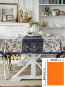 1 pièce Nappe rectangulaire avec imprimé rose bleu et bordure en dentelle, couverture de table avec découpes, convient pour table de café, meuble TV, pour toutes les saisons - Multicolore - Voir 16