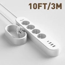 4 prize CA, 3 porturi USB, 1 prelungitor cu port Type-C cu protecție la supratensiune, prelungitor de 1,5 m/3 m/4,5 m, potrivit pentru bucătărie, cămin, birou, garaj și uz casnic.