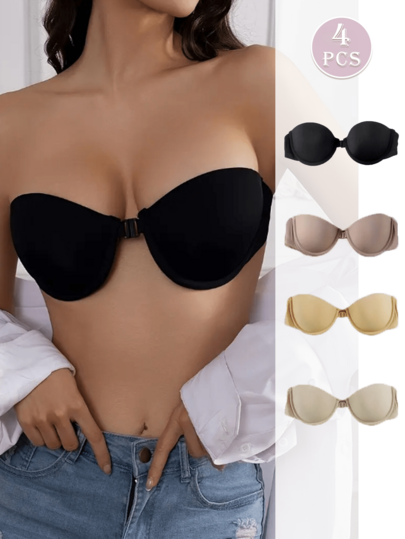 Sutiãs sem aro com fecho frontal e sem costura, 4 peças, moda íntima e roupas íntimas femininas