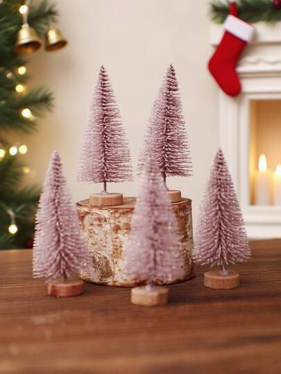 1pc Mini Pink Glitter Christmas Trees, Artificial Frosted Pine Trees With Wooden Bases, Small Tabletop Trees For Christmas Decorations, Home, Office, Winter Wonderland, Holiday, Party, DIY Crafts, Ideal For Christmas Party And Home Interior Enhancement Home Decor Room Decor Christmas Decorations Home Christmas Gifts Christmas Decor