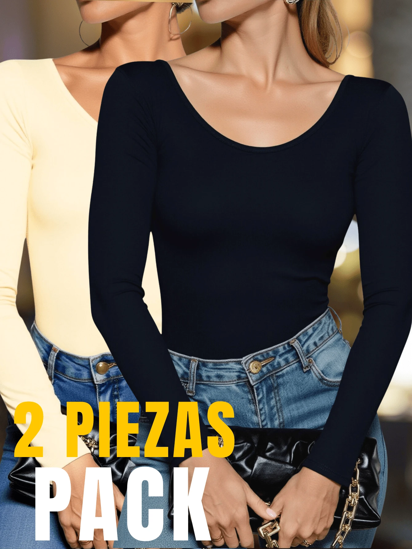 Set 2 Blusas Mujer Manga Larga Interior Térmico Invierno Dama - Beis - Ver 1