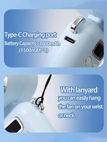 AOYI Portable Hand Held Fan, Neck Hanging Fan, Small Rechargeable Fans Foldable, 1-100 Speed Adjustable, 3000mAh, Strong Wind, Personal Cooling Summer Holiday Vacation Essentials For Room, Home, Travel, Beach, Sports, Indoor, Outdoor, Hiking, Backpacking, Camping, Sports