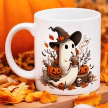 1Pc 11oz Halloween Mug Gift, Coffee Mug Birthday Gift, Ghost Mug, Spooky Mug, Fall Coffee Mug, Pumpkin Mug Gift, Coffee Tea Lovers Gift