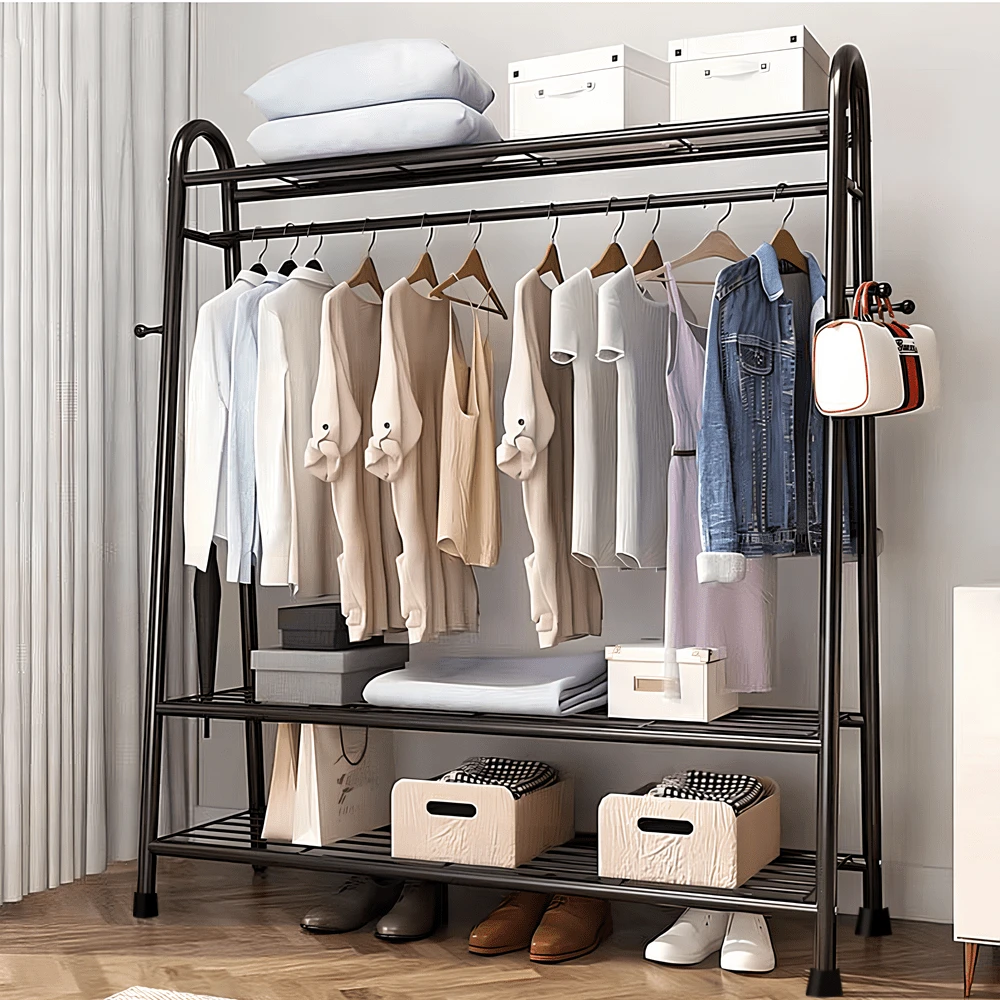 Lislark Heavy Duty Clothes Rail, 120cm Black/White Metal Rack With Double Hanging Clothing Rail, Shoe Rack, Storage Shelves, Wardrobe Clothes Rails For Bedroom Office Shop ﻿ - Black - View 1