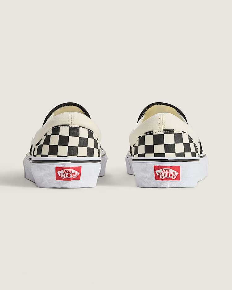 Classic Slip‑On Canvas Sneakers, Casual Unisex Checkerboard Shoes For School And Work, Comfortable Vans Skate Outfit Ideas Shoes, Vans Shoes For Women And Men - 黑色/白色棋盤格 - 查看 7