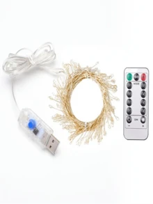 1 件 3.5 米 50 个 LED 灯 5 米 100 个 LED 灯 USB 供电装饰灯带遥控器，暖光多模式铜线仙女灯串，可用于装饰派对、婚礼、卧室、窗帘、花瓶 - USB+遙控 - 查看 5