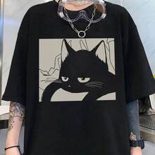 Cat Sleepy Aesthetich Unisex T-Shirt - 黑色 - 查看 2