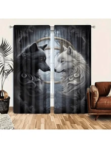 قطعتان مصنوعتان من البوليستر، تتميزان بطباعة رقمية عالية الدقة بنمط الذئب. هذه الзавесы منقاة للضوء مناسبة لديكور غرف النوم وغرف المعيشة والمكاتب والمنازل، ذات تصميم جيب العصا للتعليق بسهولة.
