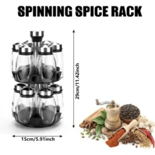 6 piezas/12 piezas Frascos giratorios de especias de vidrio - Organizador de estante giratorio de especias a 360°, equipado con frascos y estante giratorio de acero inoxidable para condimentos, adecuado para encimeras, armarios y cocina